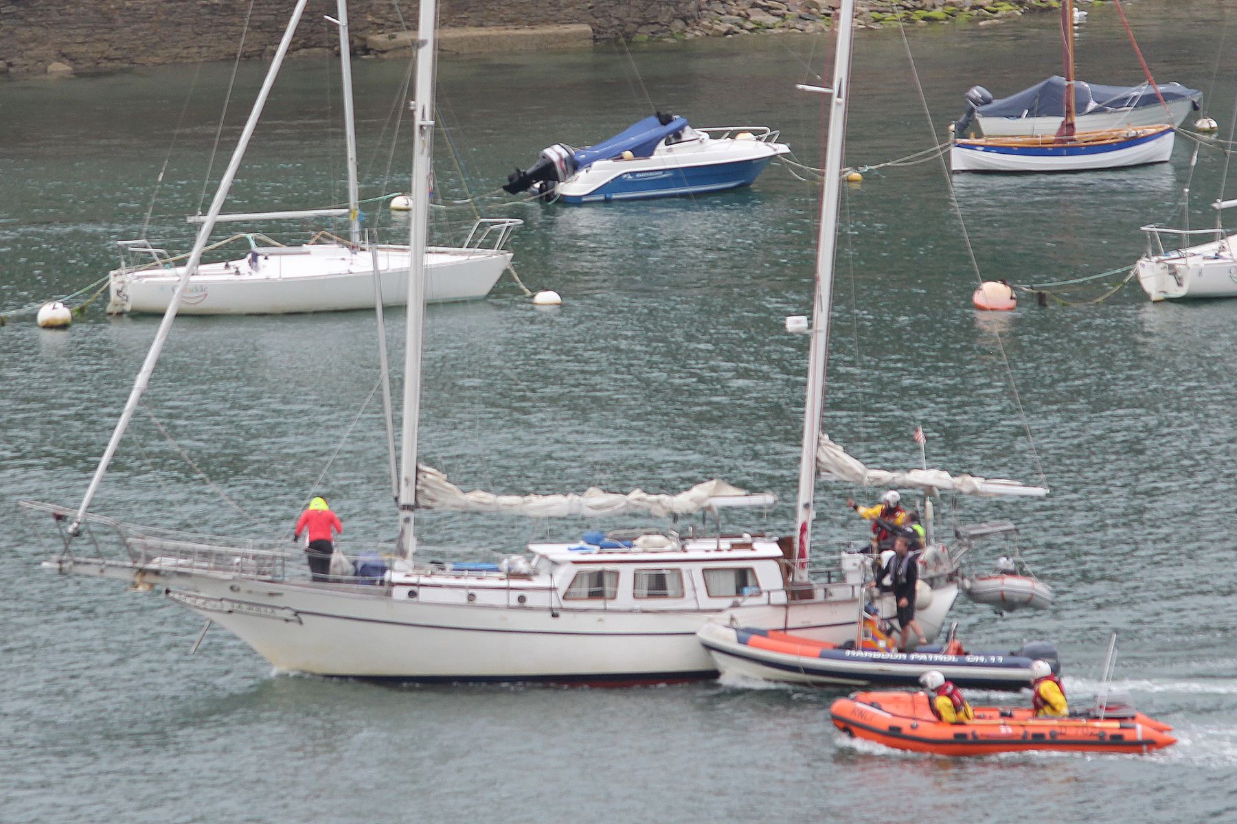 German yacht tow take over by Dart Harbour Authority RIB